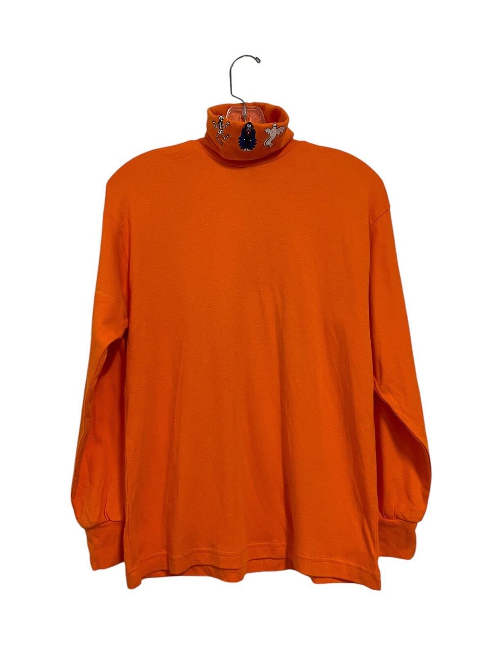 NOS VTG Belle Pointe Orange Halloween Embroidered Polo Neck Top Womens Small